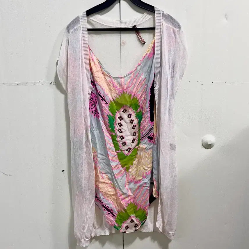 [BUNJANG] Roberto Cavalli Layered Short Sleeve T-Shirt with Cardigan Detail / 로베르토카발리 일체형 가디건 레이어드 반팔 매장판 42