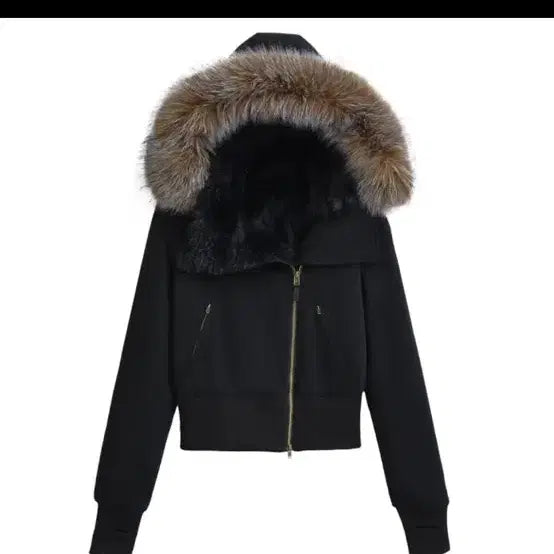 [BUNJANG] Black Fur Hooded Zip-Up / 블랙 퍼 후드집업