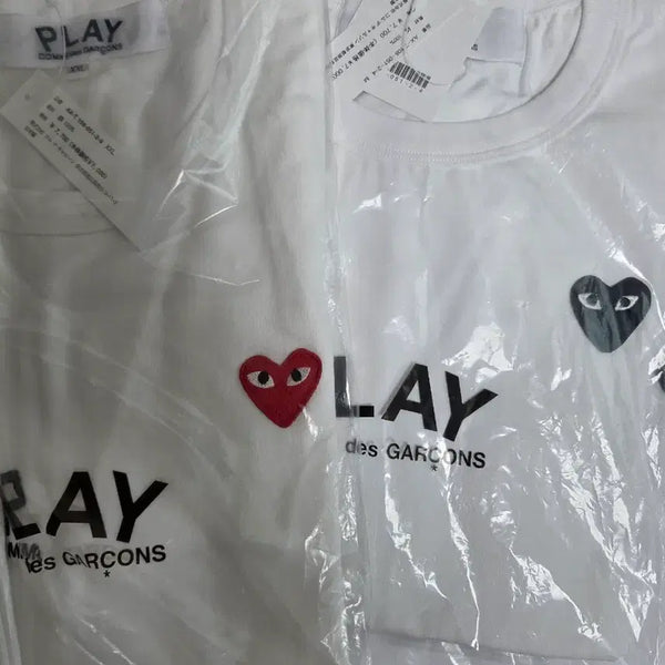 [BUNJANG] Comme des Garçons PLAY Half Sleeve T-shirt White/Black Heart Logo / [새상품] 꼼데가르송 플레이 반팔티 화이트/블랙 하트 로고 와펜