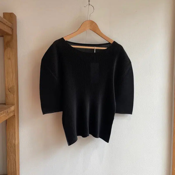 [BUNJANG] Pleats Please Short Sleeve Blouse Black Polyester / 플리츠플리즈 반팔 블라우스