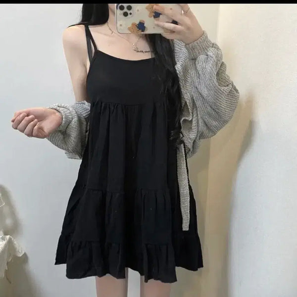 [BUNJANG] Black Mini Dress with Frill Detail / 블랙 미니원피스