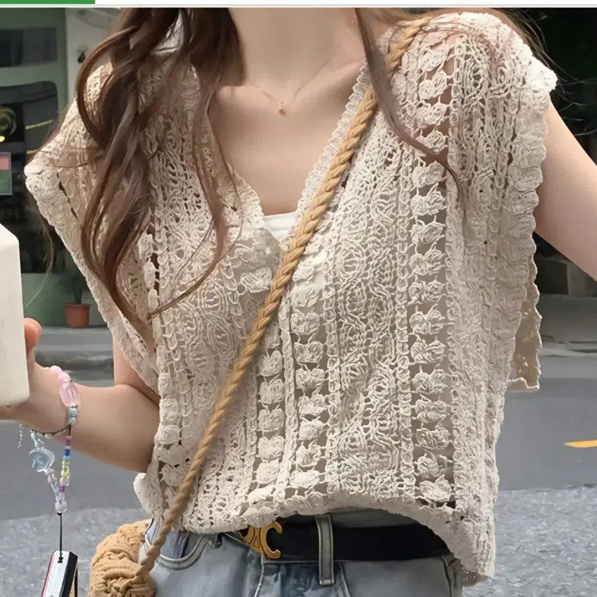 [BUNJANG] Knit Crochet Vest / 여리핏 뜨개 크로셰 베스트 (무료배송)