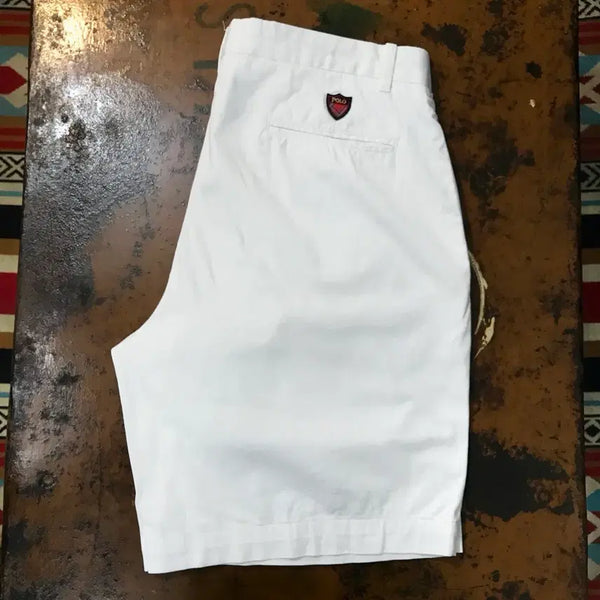 [BUNJANG] Polo Ralph Lauren Shield Embroidery White Cotton Shorts (Waist 36) / 폴로랄프로렌 방패자수 화이트 코튼 숏 팬츠 반바지 허리 36 사이즈
