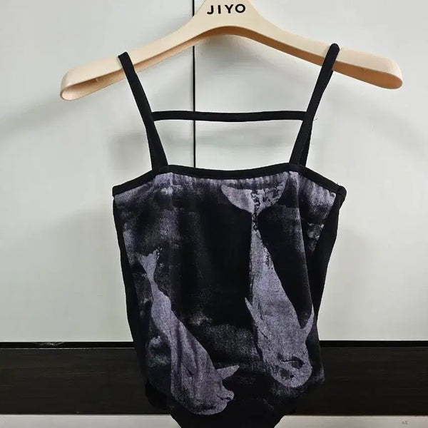 [BUNJANG] Black Whale Pattern Sleeveless Top - Free Size / 블랙 고래무늬 나시