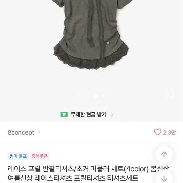 [BUNJANG] 8concept Lace Frill Short Sleeve T-Shirt / 8concept 레이스 프릴 반팔티셔츠 (초커X) 에이블리 지그재그