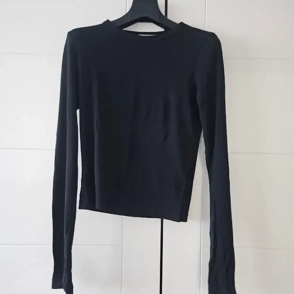 [BUNJANG] ZARA Round Neck Black Long Sleeve T-Shirt / 자라 라운드낵 블랙 긴팔 티셔츠
