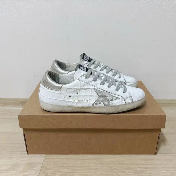 [BUNJANG] Golden Goose Superstar White Crocodile Tab Sneakers Size 37 / [37] 골든구스 슈퍼스타 화이트 실버탭 크로커타일 스니커즈