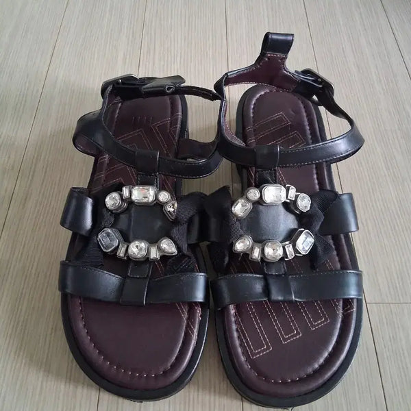 [BUNJANG] Lanvin Embellished Ribbon Sandals Black / 랑방 장식 큐빅 리본 샌들 블랙