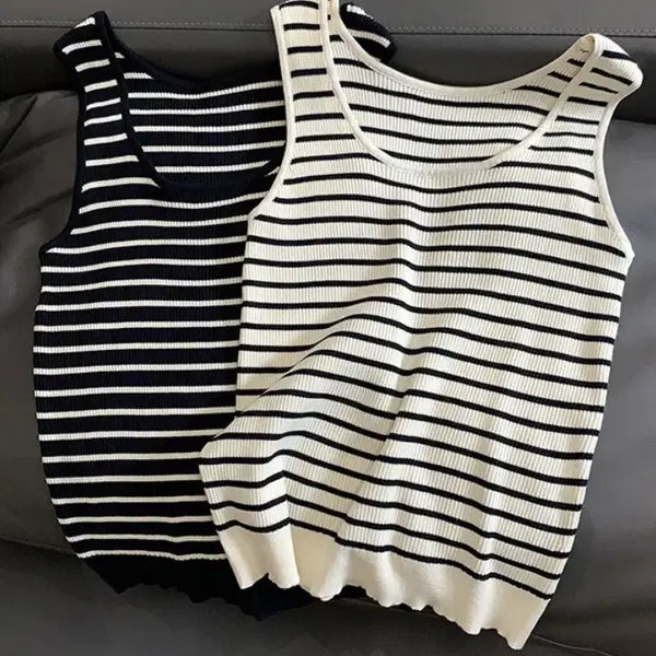 [BUNJANG] Stripe Knit Tank Top 2-Piece Set / 2벌 세트 스트라이프 니트 나시