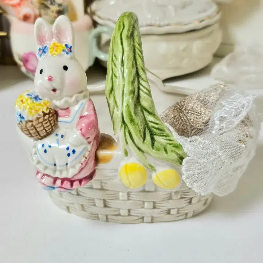 [BUNJANG] Vintage Ceramic Rabbit Basket / 빈티지 도자기 토끼 바구니