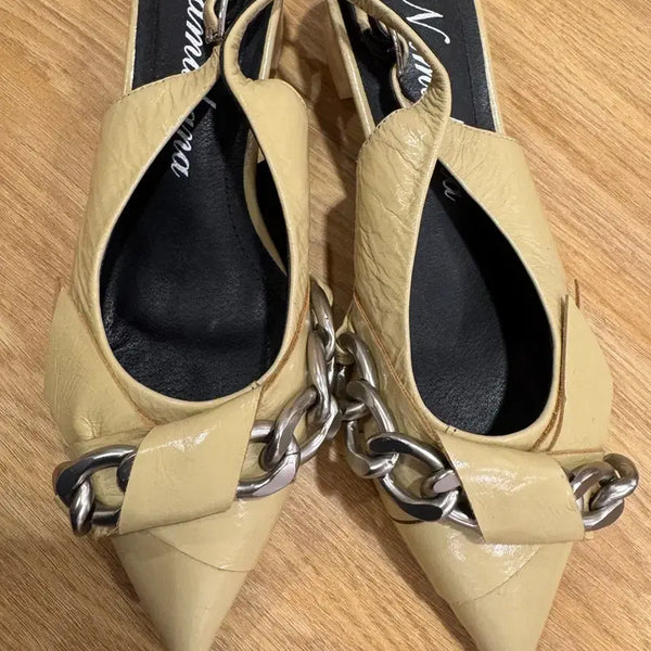 [BUNJANG] Namuhana Leather Stiletto Mid-Heel Sandals (225) / 나무하나가죽샌들225