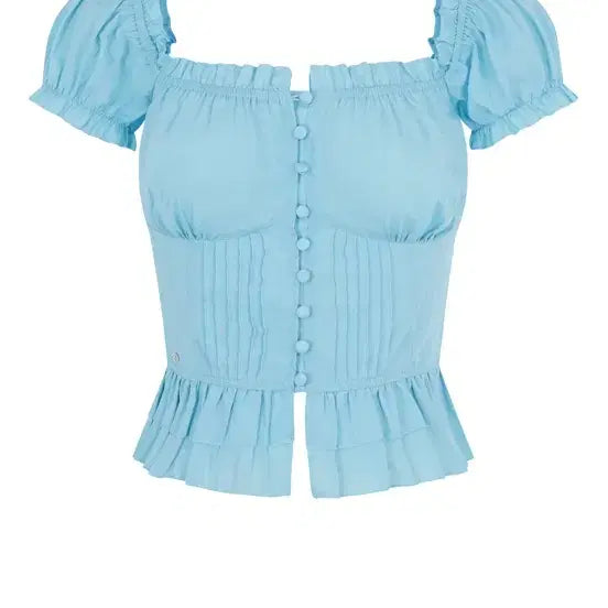 [BUNJANG] Pale Jade Julie Frill Button Blouse - Blue / 페일 제이드 줄리 프릴 버튼 블라우스 블루