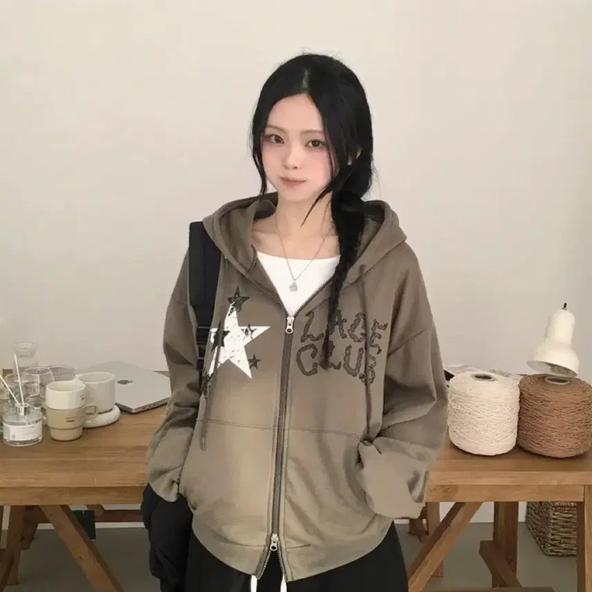 [BUNJANG] Khaki Hooded Zip-Up Jacket / 에이블리 카키색 후드집업
