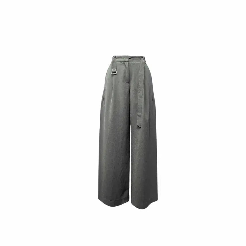 [BUNJANG] JooQ Belted Wide Pants Khaki Grey / 주크 벨티드 와이드 팬츠