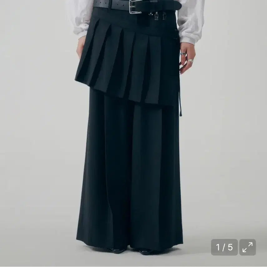 [BUNJANG] Trimingbird Flowing Pleats Layered Pants Black / 트리밍버드 플로잉 플리츠 레이어드 팬츠 블랙