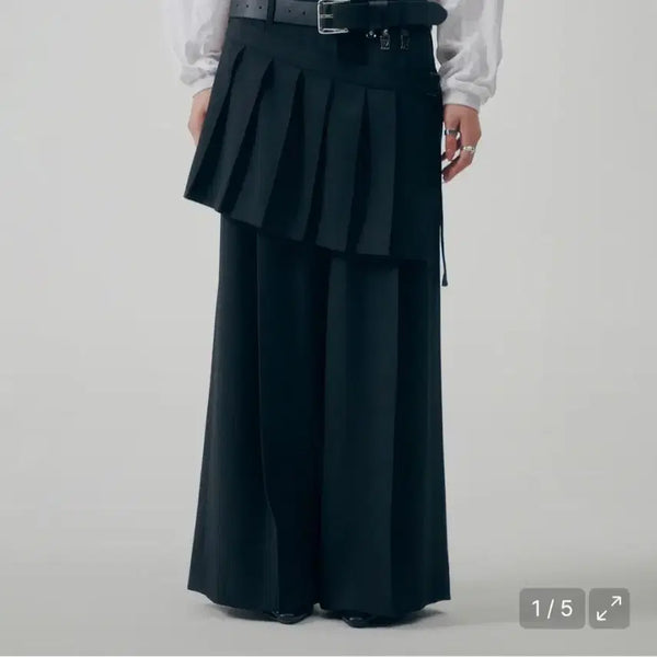 [BUNJANG] Trimingbird Flowing Pleats Layered Pants Black / 트리밍버드 플로잉 플리츠 레이어드 팬츠 블랙