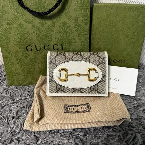 [BUNJANG] Gucci 1955 Horsebit Leather Canvas Medium Wallet White / 풀구성 구찌 1955 홀스빗 가죽 캔버스 중지갑 화이트 지갑 카드지갑