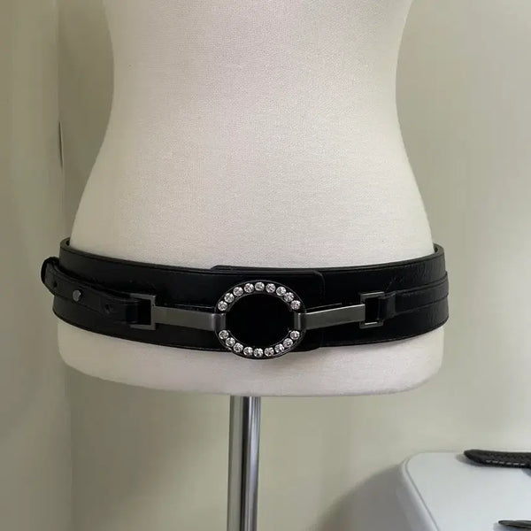 [BUNJANG] ICB Vintage Crystal Oval Buckle Double Strap Belt / 빈티지 ICB  크리스탈 오벌 버클 더블 스트랩 벨트