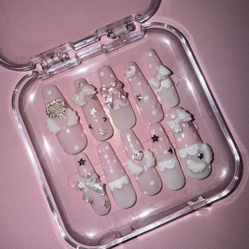 [BUNJANG] Handmade Pink Angel Nail Tips / 핑크 엔젤 네일팁 판매 수제네일 주문제작