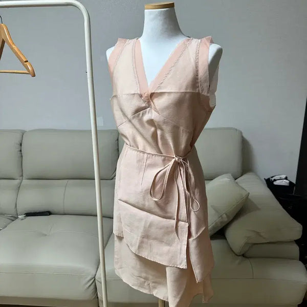 [BUNJANG] Rose Wrap Dress Bustier / [새상품]로즈색상 랩 원피스 뷔스티에