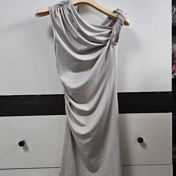 [BUNJANG] H&M Grey Beige Satin Silk Camisole Dress XS / H&M 그레이 베이지 새틴 실크 나시 원피스 (새옷)