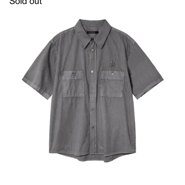 [BUNJANG] Hatching Room x How to Train Your Dragon Genuine Dragon Embroidered Half Shirt - Gray / [4(L)]해칭룸 x 드래곤길들이기 본 드래곤 자수 하프 셔츠 그레이