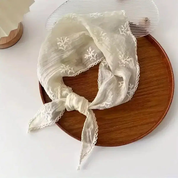 [BUNJANG] Embroidered Petit Scarf Ivory / 자수 쁘띠 스카프 아이보리(새상품)
