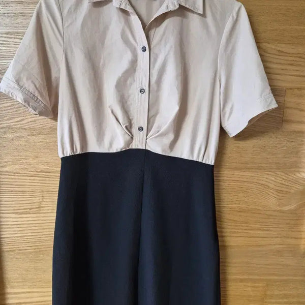 [BUNJANG] Sandro Two-Tone Shirt Dress Beige/Black / 산드로 셔츠 원피스 베이지/블랙
