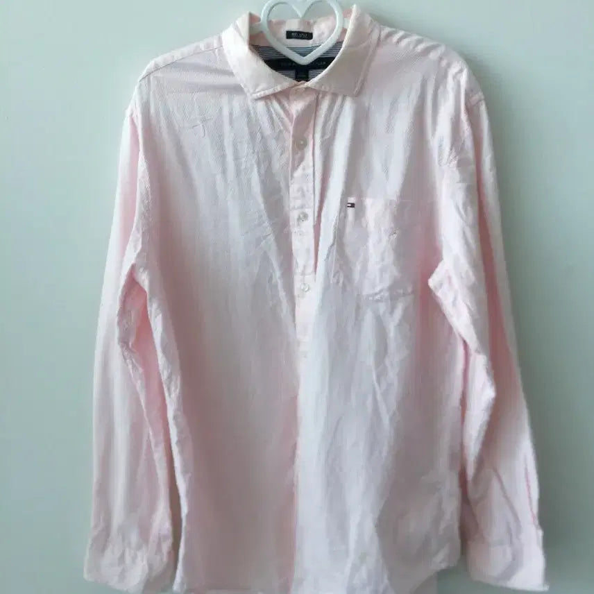 [BUNJANG] Tommy Hilfiger Pastel Pink Subtle Stripe Relaxed Fit Shirt / 타미힐피거 연핑크 잔잔 스트라이프 넉넉핏 셔츠