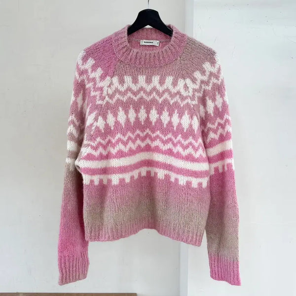 [BUNJANG] Sandro Fair Isle Pattern Alpaca Blend Chunky Sweater / 산드로 페어 아일 패턴 알파카 혼방 청키 스웨터