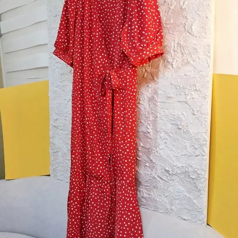 [BUNJANG] Dot Pattern Ribbon Dress with Ruffled Hem / 산뜻한 도트 밑단프릴 리본원피스/롱프릴가디건
