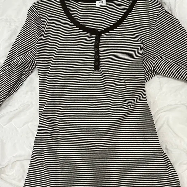 [BUNJANG] Striped Long-Sleeve T-Shirt / 줄무늬 긴팔티