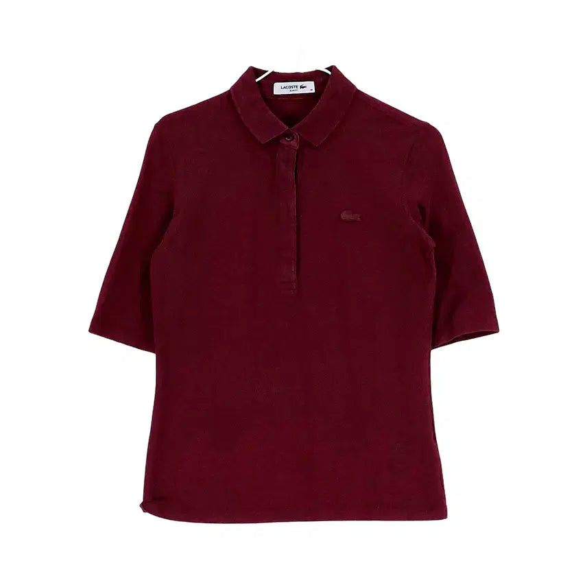 [BUNJANG] Lacoste Women's Classic Slim Fit Short Sleeve Polo Shirt Burgundy / 라코스테 여성 클래식한 슬림핏 반팔카라티 90 버건디 01025
