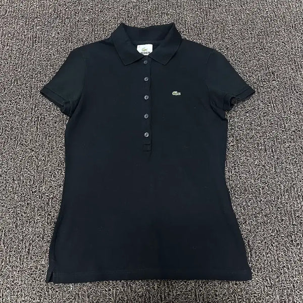 [BUNJANG] Lacoste Women's Black Short Sleeve Polo Shirt Size 90 / 라코스테 여성 카라티 반팔티셔츠 블랙 90사이즈