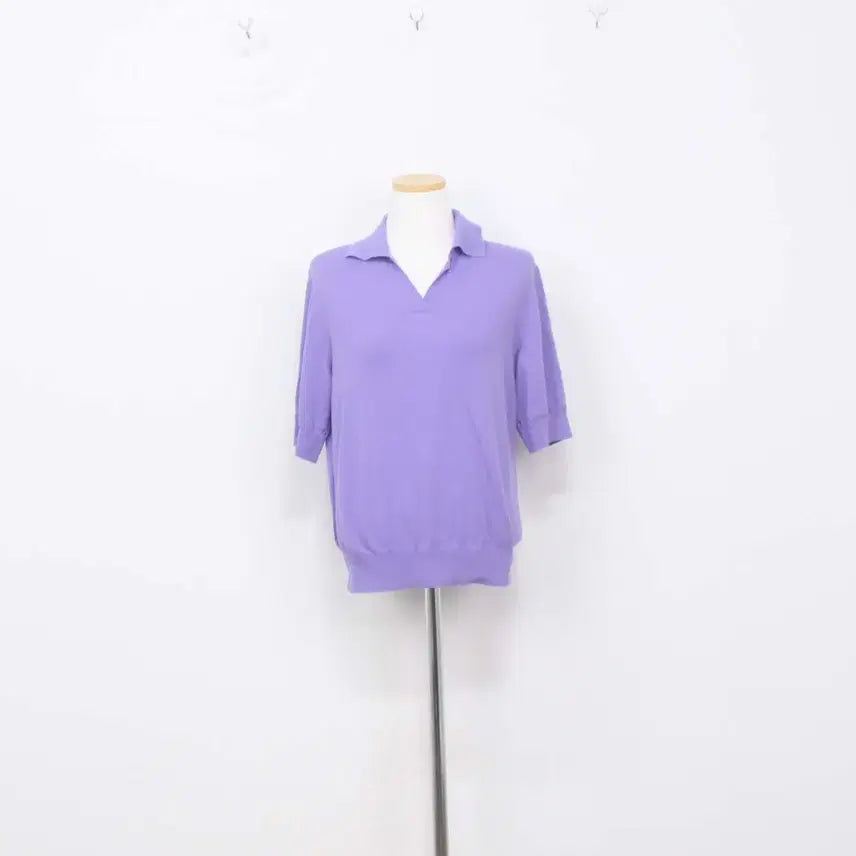 [BUNJANG] She's Miss Women's Purple Collar Knit Short Sleeve Blouse Size 55 / [정품] 쉬즈미스 여성 카라 니트 반팔 55사이즈 정인샵