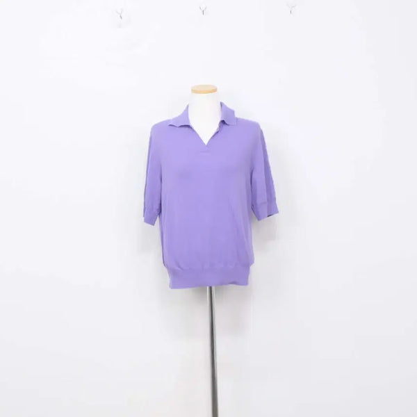 [BUNJANG] She's Miss Women's Purple Collar Knit Short Sleeve Blouse Size 55 / [정품] 쉬즈미스 여성 카라 니트 반팔 55사이즈 정인샵