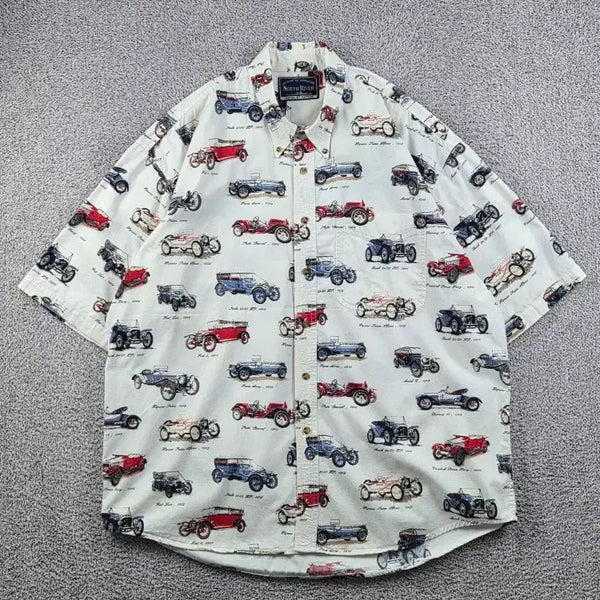 [BUNJANG] North River Retro Art Short Sleeve Shirt XL / 노스리버 레트로 패턴 반팔 셔츠 ( XL ) / 12833
