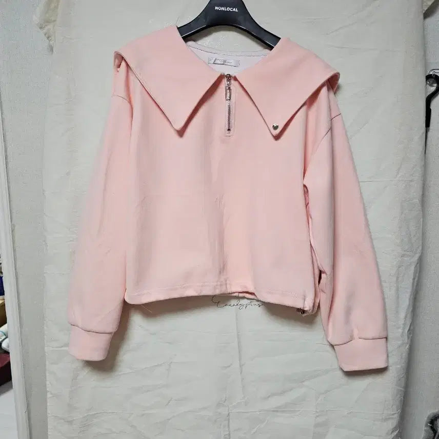 [BUNJANG] Pink Sailor Collar Sweatshirt (One Size) / 핑크 세일러 칼라 맨투맨(프리 사이즈)