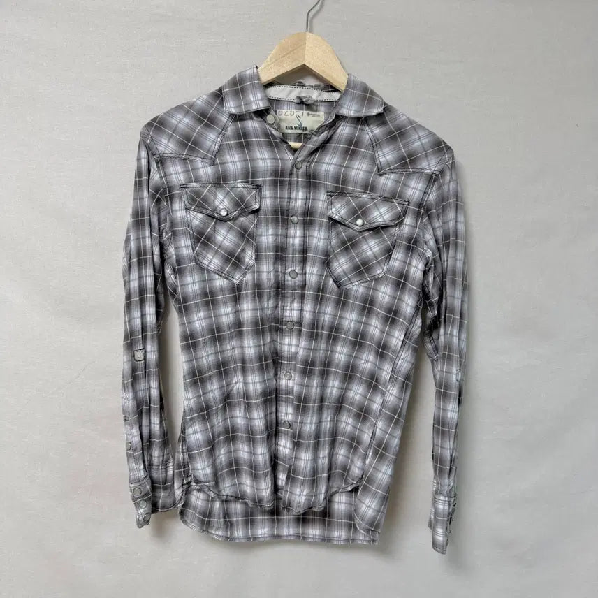 [BUNJANG] Back Number Gray Western Check Shirt Slim Fit / 백넘버 그레이 웨스턴 체크 셔츠 슬림핏 아메카지 빈티지