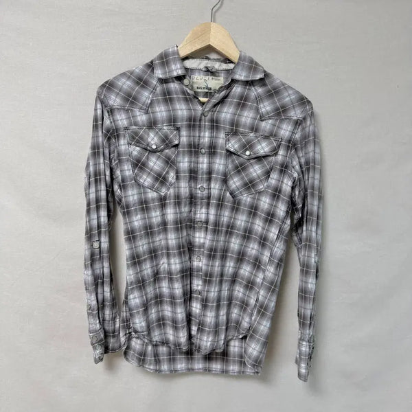[BUNJANG] Back Number Gray Western Check Shirt Slim Fit / 백넘버 그레이 웨스턴 체크 셔츠 슬림핏 아메카지 빈티지