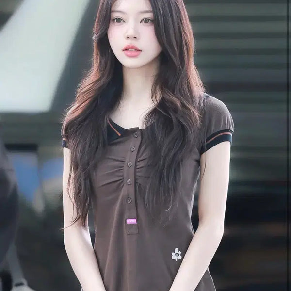 [BUNJANG] Perks and Mini Neck Polo Top XS Size / 퍽스앤미니 Perks and mini 넥 폴로 상의 (아일릿 모카 착용)