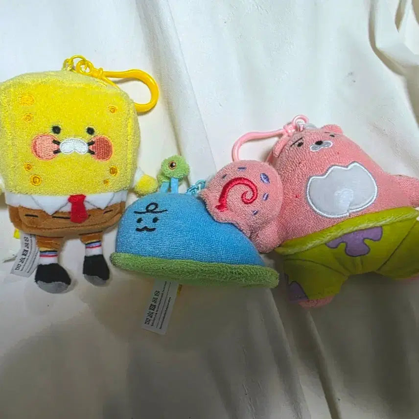 [BUNJANG] Kakao Friends x SpongeBob SquarePants Patrick Star & Gary Keychain Set / 카카오 콜라보 스폰지밥 뚱이 핑핑 인형 키링