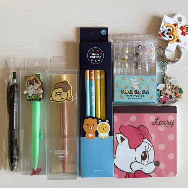 [BUNJANG] Kakao Friends Choonsik Lotte World Stationery Bundle Set / 볼펜 연필 연필캡 떡메 키링 필기구 일괄 롯데월드 카카오프렌즈 춘식이