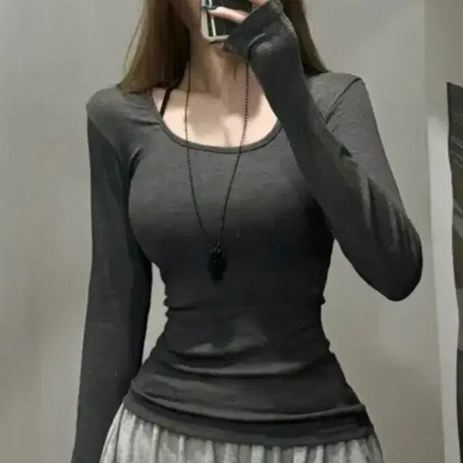 [BUNJANG] NewNbee Chewy Cheese Square Deep U-Neck Ribbed T-Shirt / 뉴앤비 에이블리 [팔뚝살소멸/핏보장!] 쫀득치즈 스퀘어 딥유넥  골지