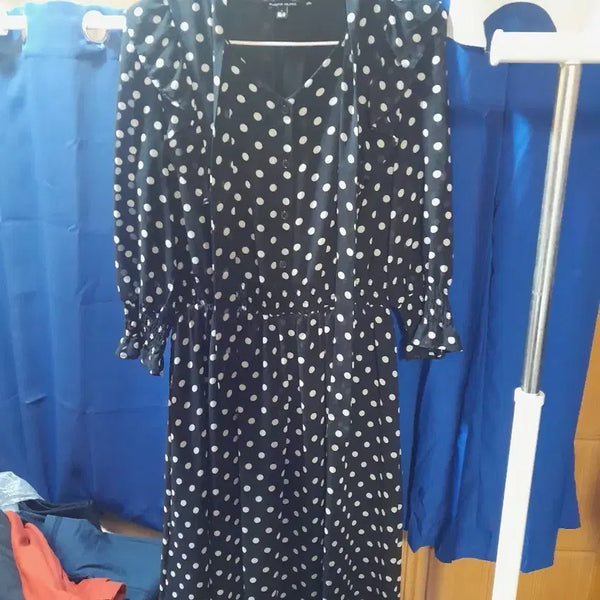 [BUNJANG] Plastic Island Midi Dress S Black White Polka Dot / 플라스틱아일랜드 미디원피스 S