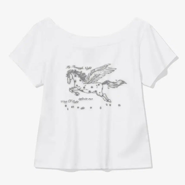 [BUNJANG] If You Want Pegasus One Shoulder T-shirt White / 페가수스 원숄더 티 반팔티 화이트 이퓨원트