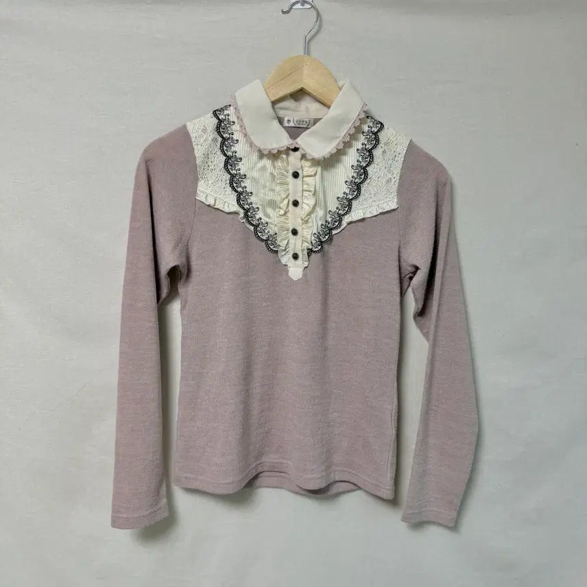 [BUNJANG] Axizfarm Lace Collar Knit Top - Mori Girl Balletcore Indie Pink / 엑시즈팜 레이스 카라 니트탑 모리걸 발레코어 인디핑크