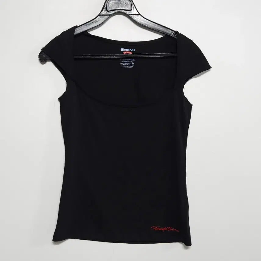 [BUNJANG] Attends Fru Fru Black Short Sleeve T-Shirt Square Neck Size 55 / 어텐즈 프루프루 티셔츠 블랙 반팔 55 스퀘어넥