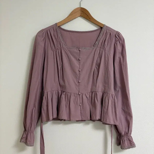[BUNJANG] Purple Square Neck Ruffle Blouse / 퍼플 스퀘어넥 프릴 블라우스