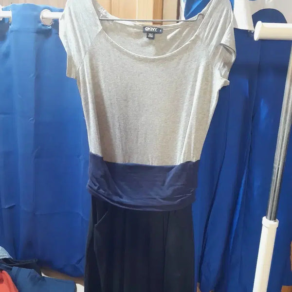 [BUNJANG] DKNY Color-Block Midi Dress / DKNY 그레이/네이비 배색 원피스 s